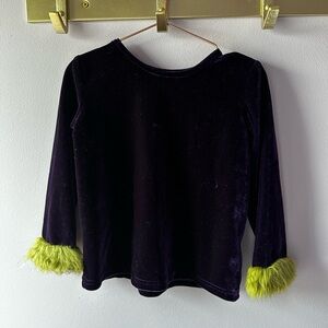 Greggy Girl Purple Velvet Green Faux Fur Trim Top Size 4
